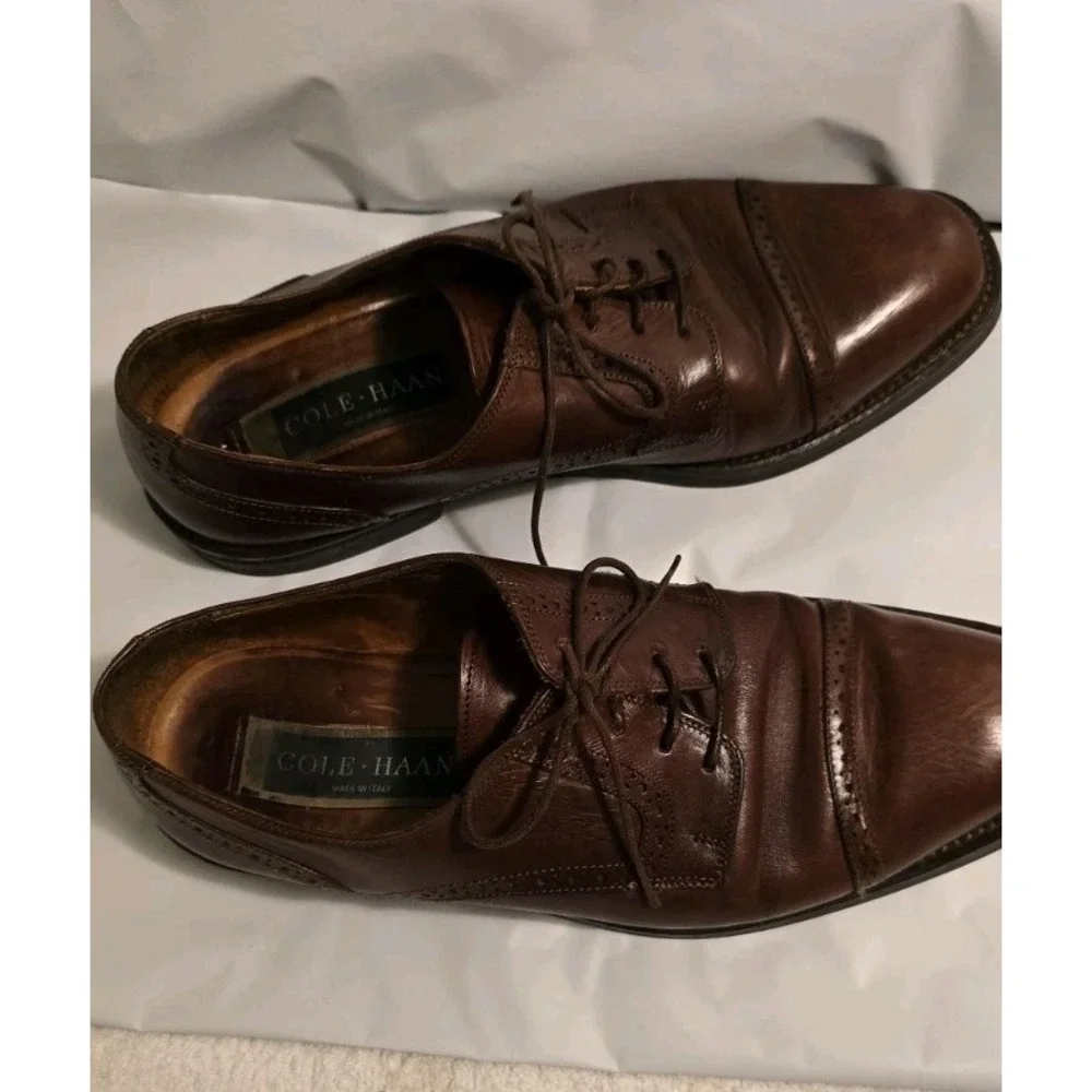 COLE HAAN Mens Shoes Oxford Cap Toe Classic Brown Leather Made in Italy Size 8 M
